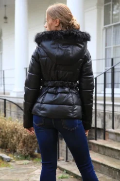 Outerwear^Double Second Vegan Leather Short Puffer Black