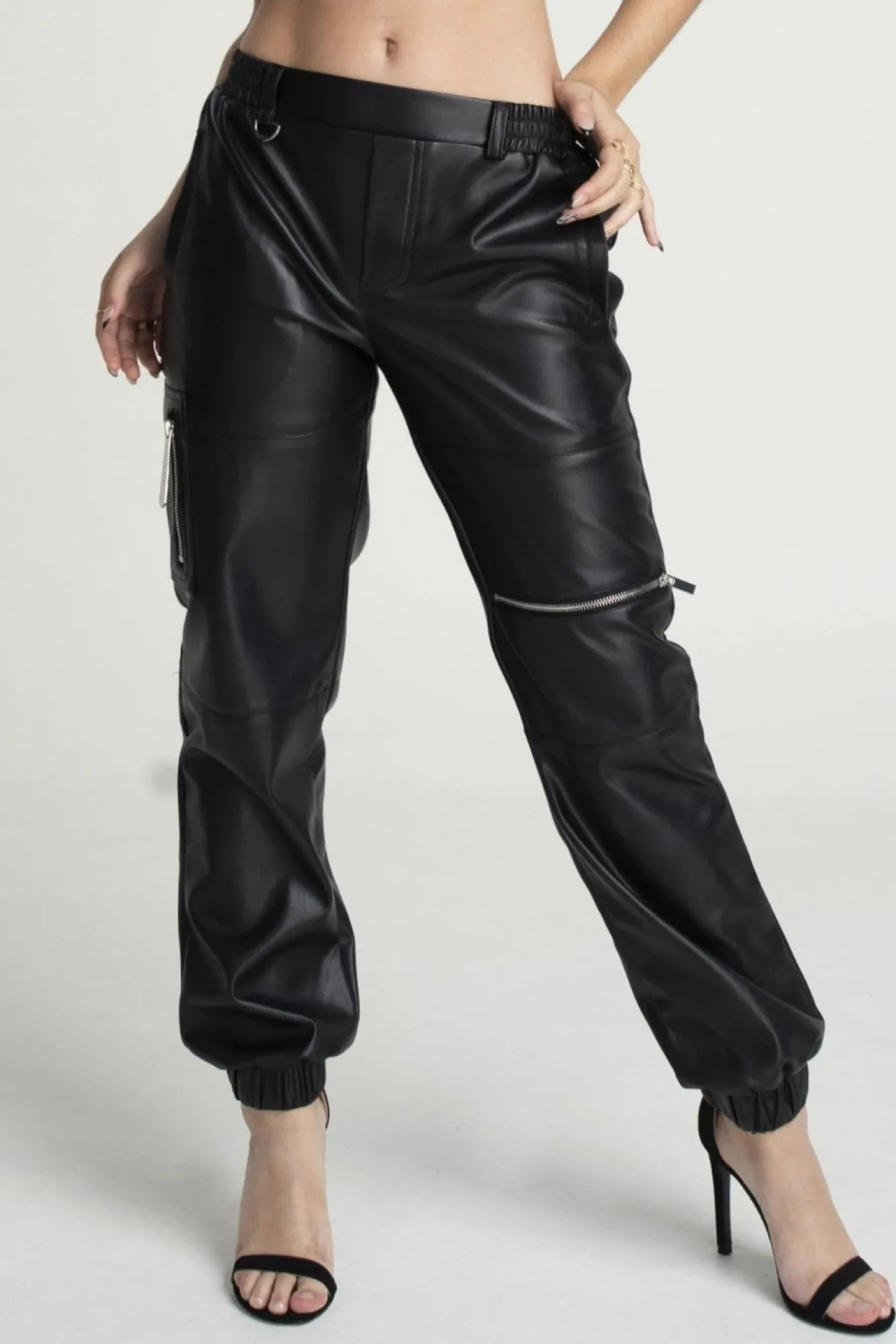 Trousers^Double Second Vegan Leather Utility Trousers Black