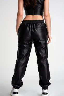 Trousers^Double Second Vegan Leather Utility Trousers Black