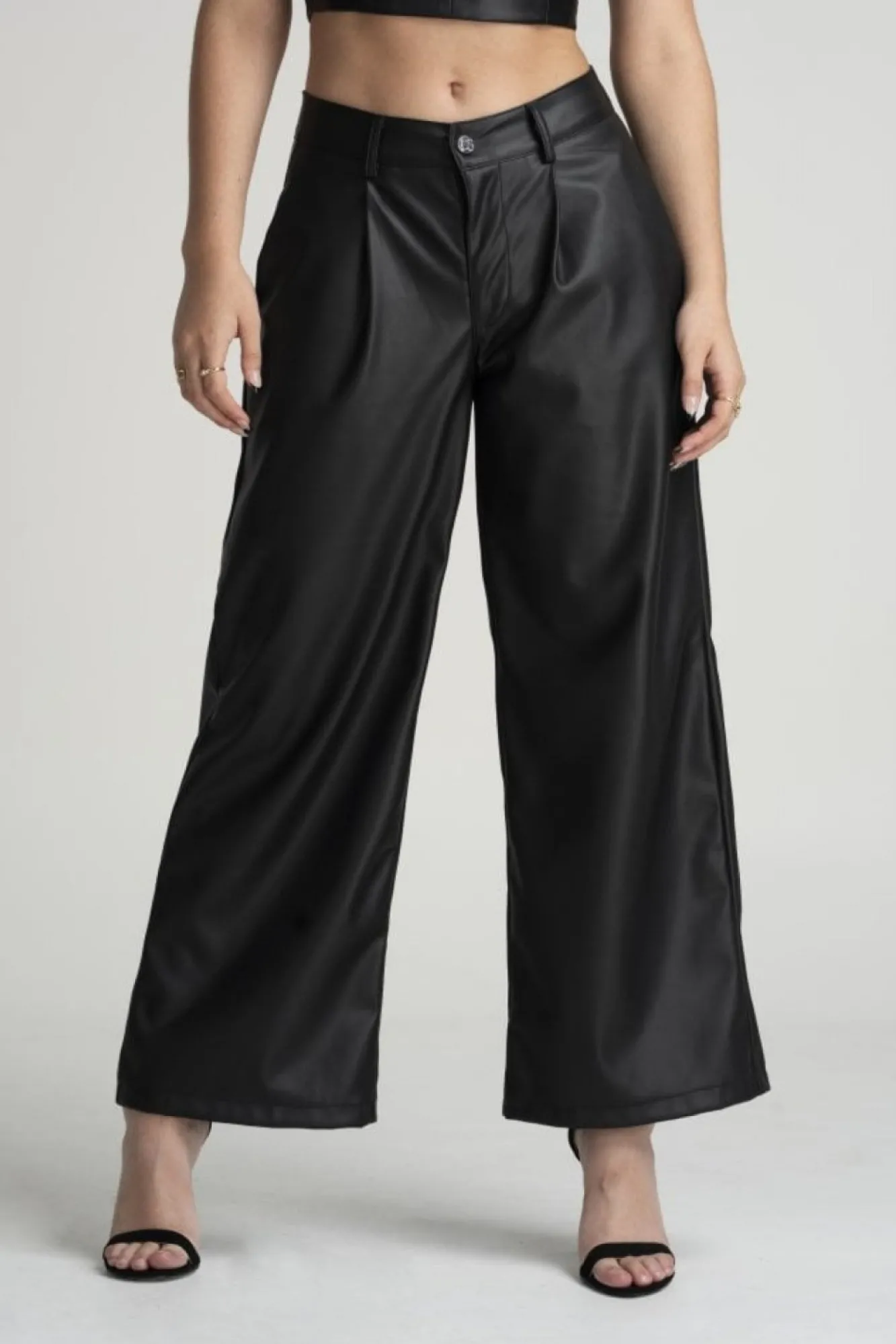 Trousers^Double Second Vegan Leather Wide Leg Trousers Black
