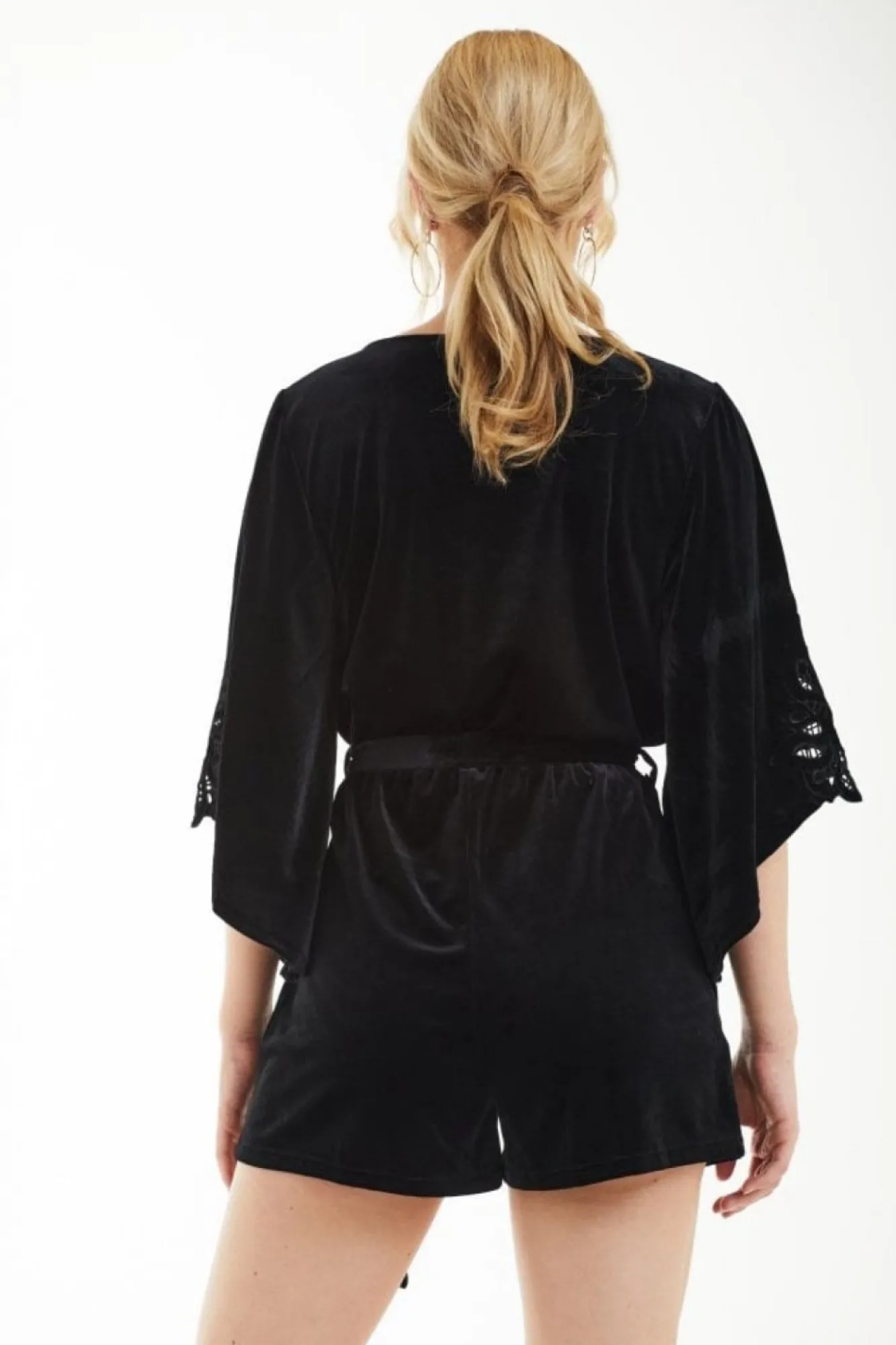 Jumpsuits^Double Second Velvet Embroidery Wrap Playsuit Black