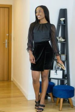 Skirts^Double Second Velvet Skirt With Pleat Detail Black