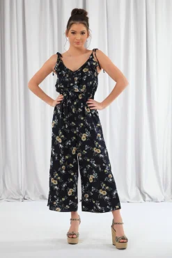 Jumpsuits^Double Second Wide Leg Jumpsuit With Frill Front Navy