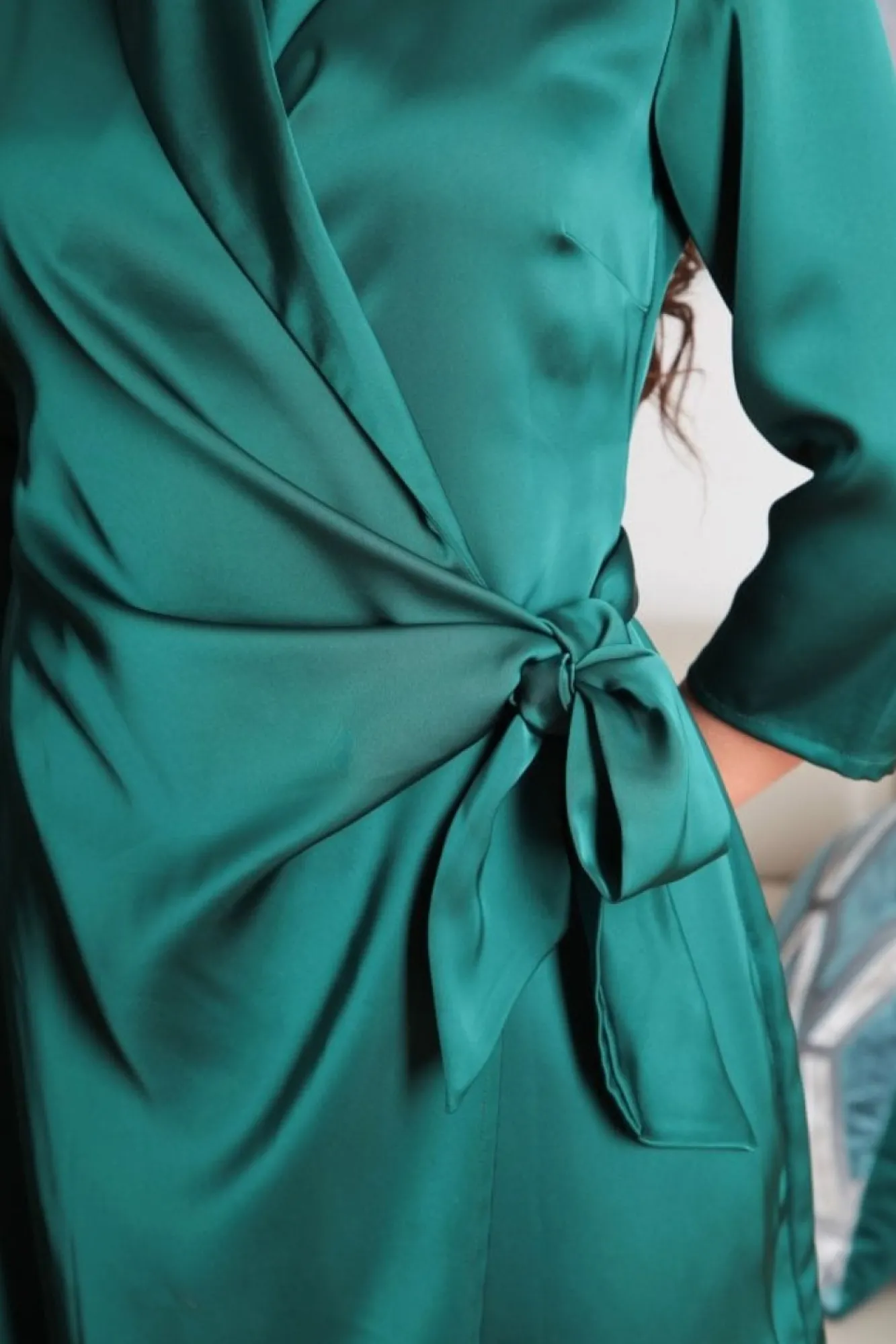Mini Dresses^Double Second Wrap Belted Satin Dress Green