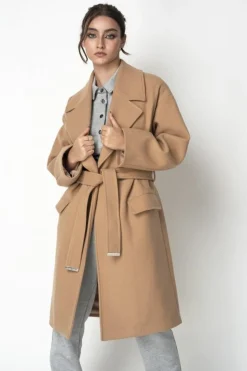 Outerwear^Double Second Wrap Collar Coat Camel
