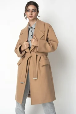 Outerwear^Double Second Wrap Collar Coat Camel