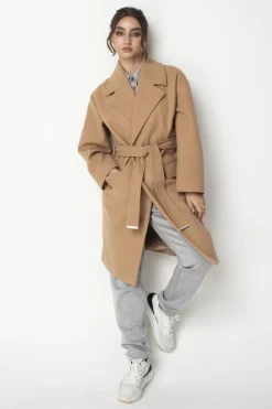 Outerwear^Double Second Wrap Collar Coat Camel