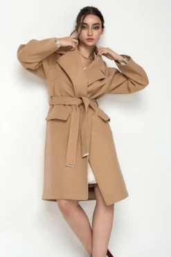 Outerwear^Double Second Wrap Collar Coat Camel