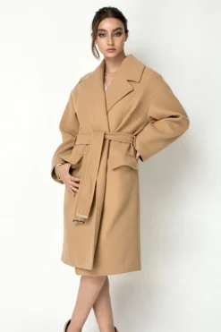 Outerwear^Double Second Wrap Collar Coat Camel