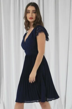 Mini Dresses^Double Second Wrap Lace Chiffon Dress Navy