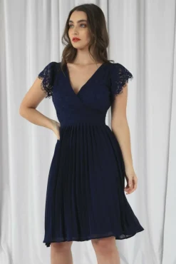 Mini Dresses^Double Second Wrap Lace Chiffon Dress Navy