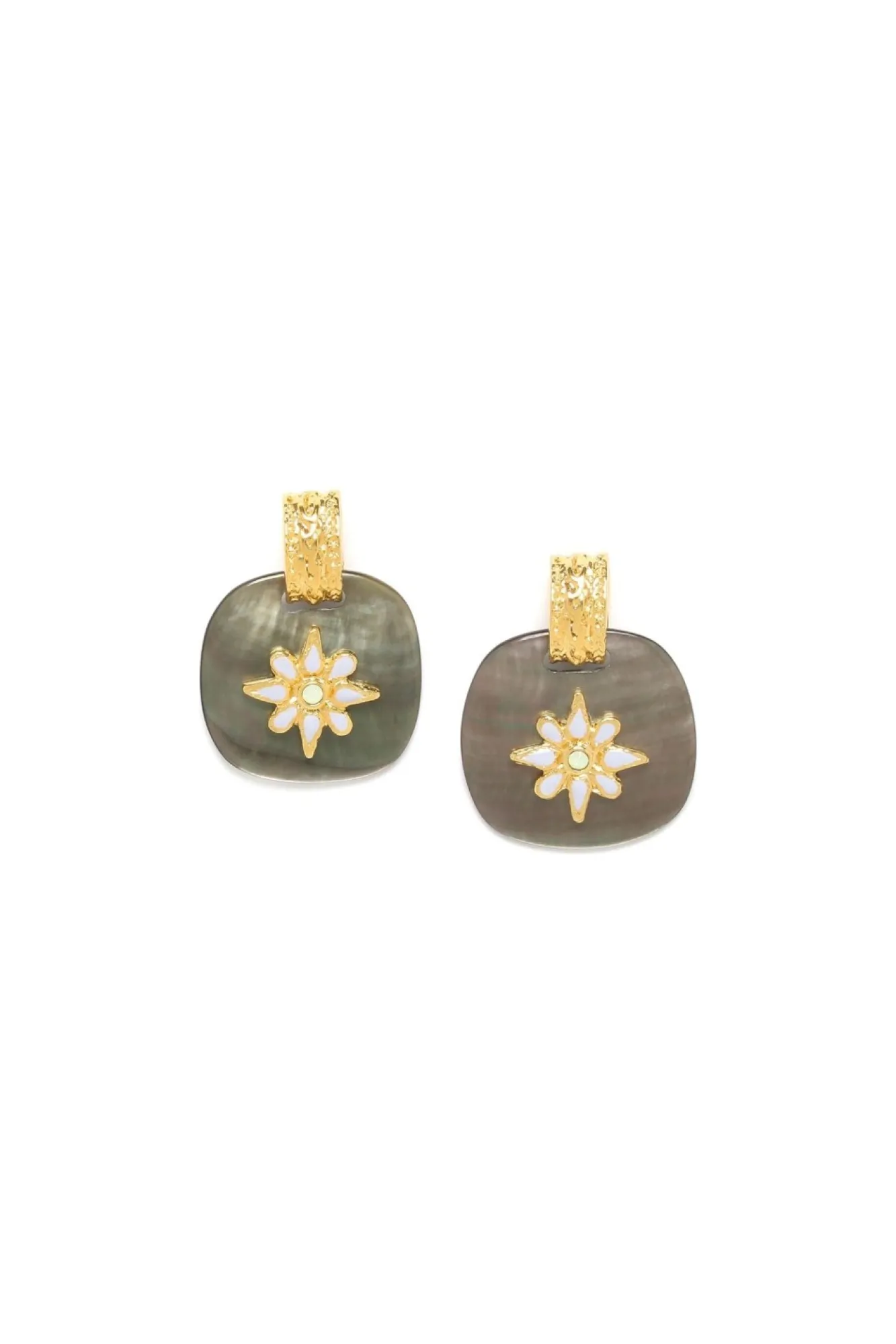 Jewellery^Elka London Alexa Square Blacklip Post Earrings Gold