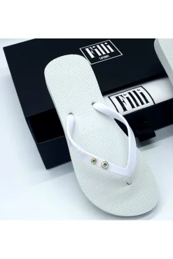 Sandals^Filli London Aurora Crystal Duo Luxury Flip Flops White