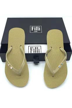 Sandals^Filli London Aurora Crystal Duo Luxury Flip Flops Gold