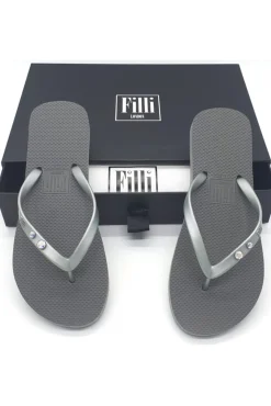 Sandals^Filli London Aurora Crystal Duo Luxury Flip Flops Silver
