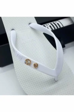 Sandals^Filli London Crystal Diamond Luxury Flip Flops White