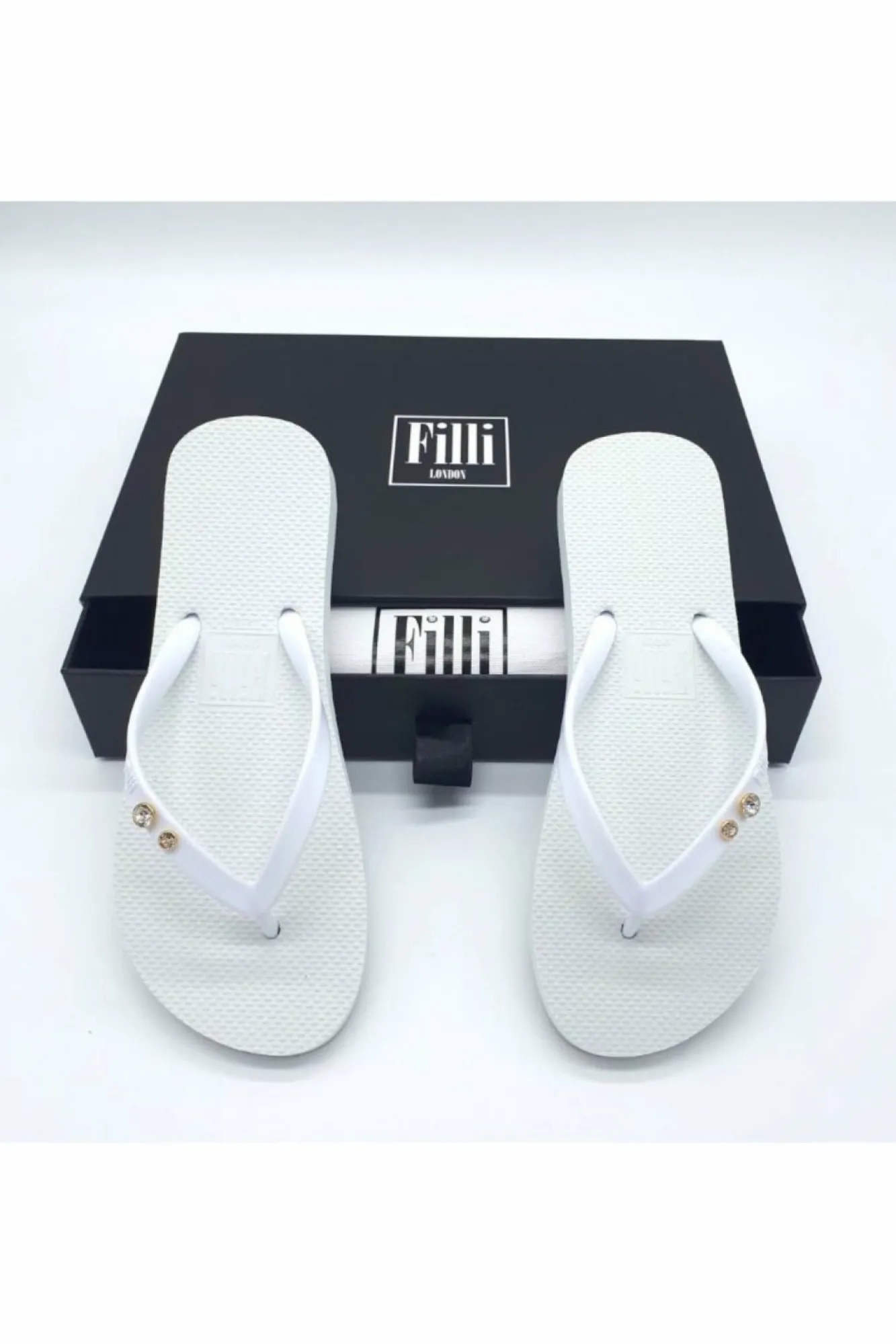 Sandals^Filli London Crystal Diamond Luxury Flip Flops White