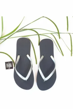 Sandals^Filli London Naked Flip Flops - Silver On Black