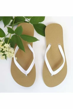 Flats^Filli London Naked Flip Flops - White On Gold