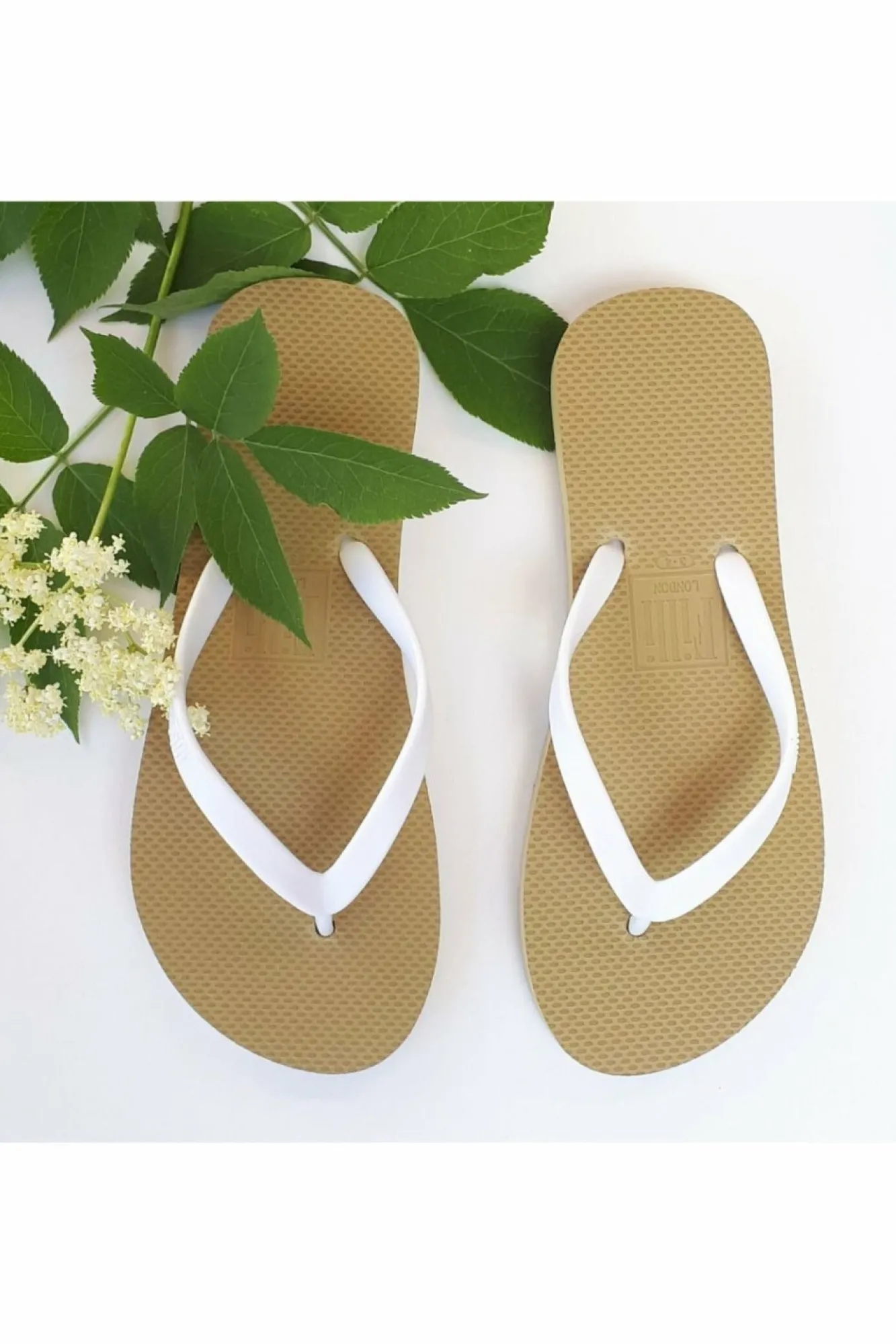 Flats^Filli London Naked Flip Flops - White On Gold