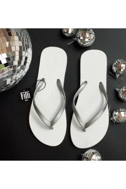 Sandals^Filli London Naked Flip Flops - Silver On White