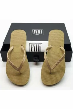 Sandals^Filli London St Tropez Crystal Flip Flops Gold