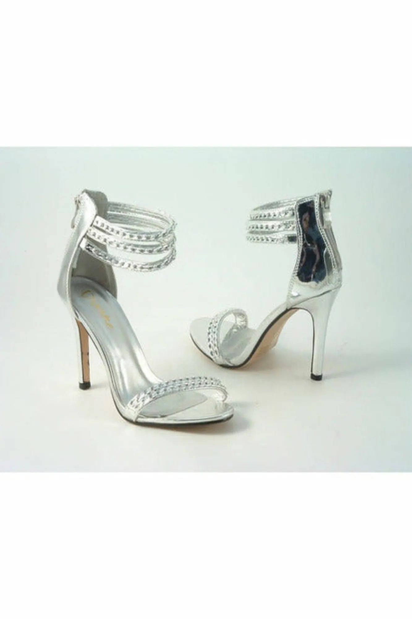 Sandals^Glitz Shoes Cassidy Metallic Chain Barely High Heel Sandal