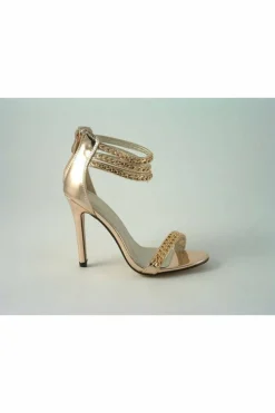 Sandals^Glitz Shoes Cassidy Metallic Chain Barely High Heel Sandal