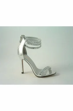 Sandals^Glitz Shoes Cassidy Metallic Chain Barely High Heel Sandal