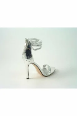 Sandals^Glitz Shoes Cassidy Metallic Chain Barely High Heel Sandal