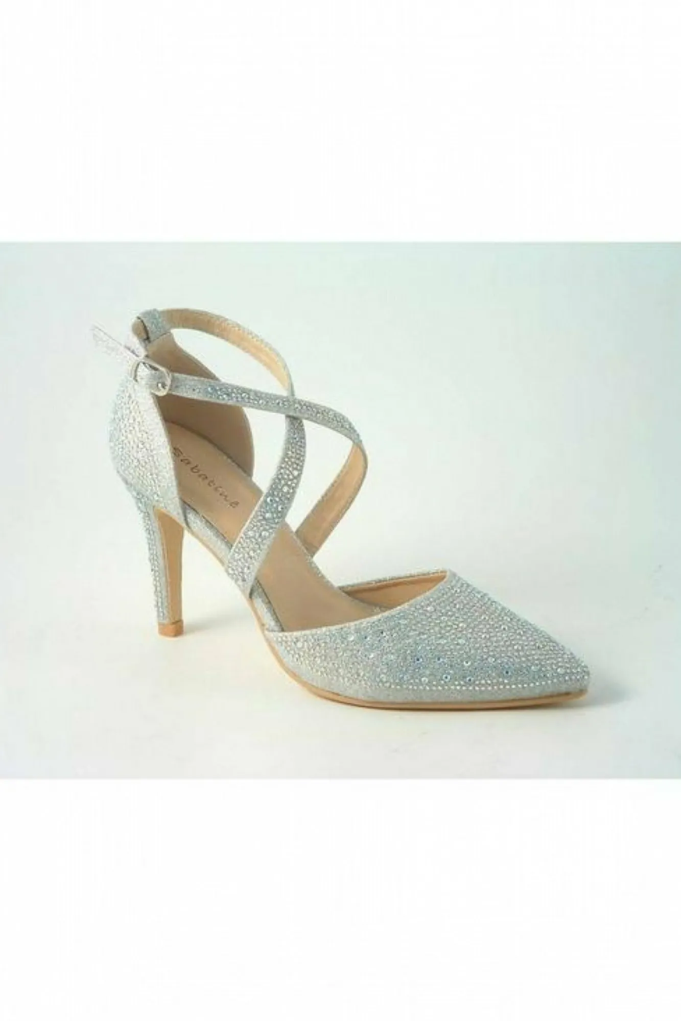 High Heels^Glitz Shoes Clora Sabatine Diamante Strapped Court Shoe Silver