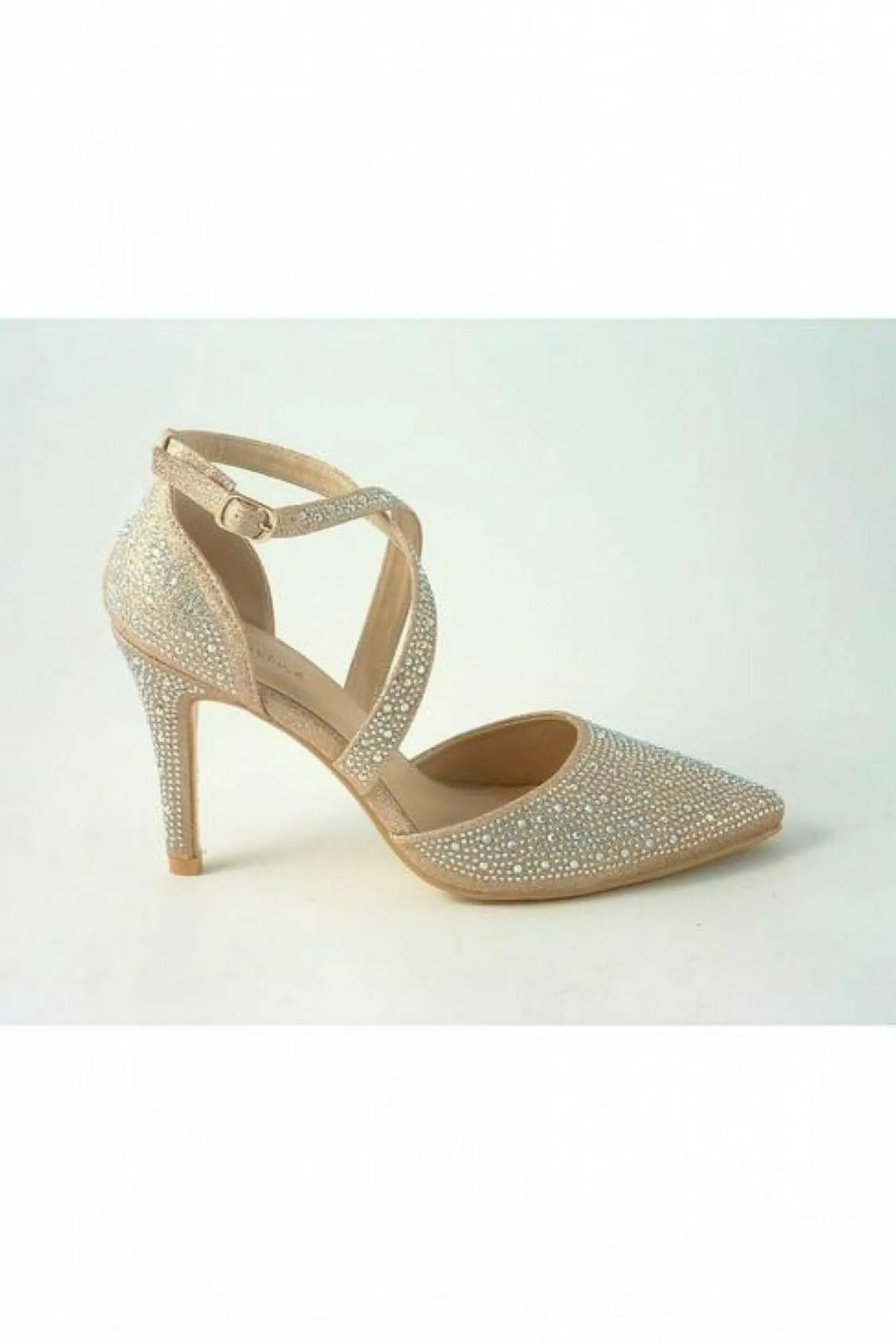 High Heels^Glitz Shoes Clora Sabatine Diamante Strapped Court Shoe Gold