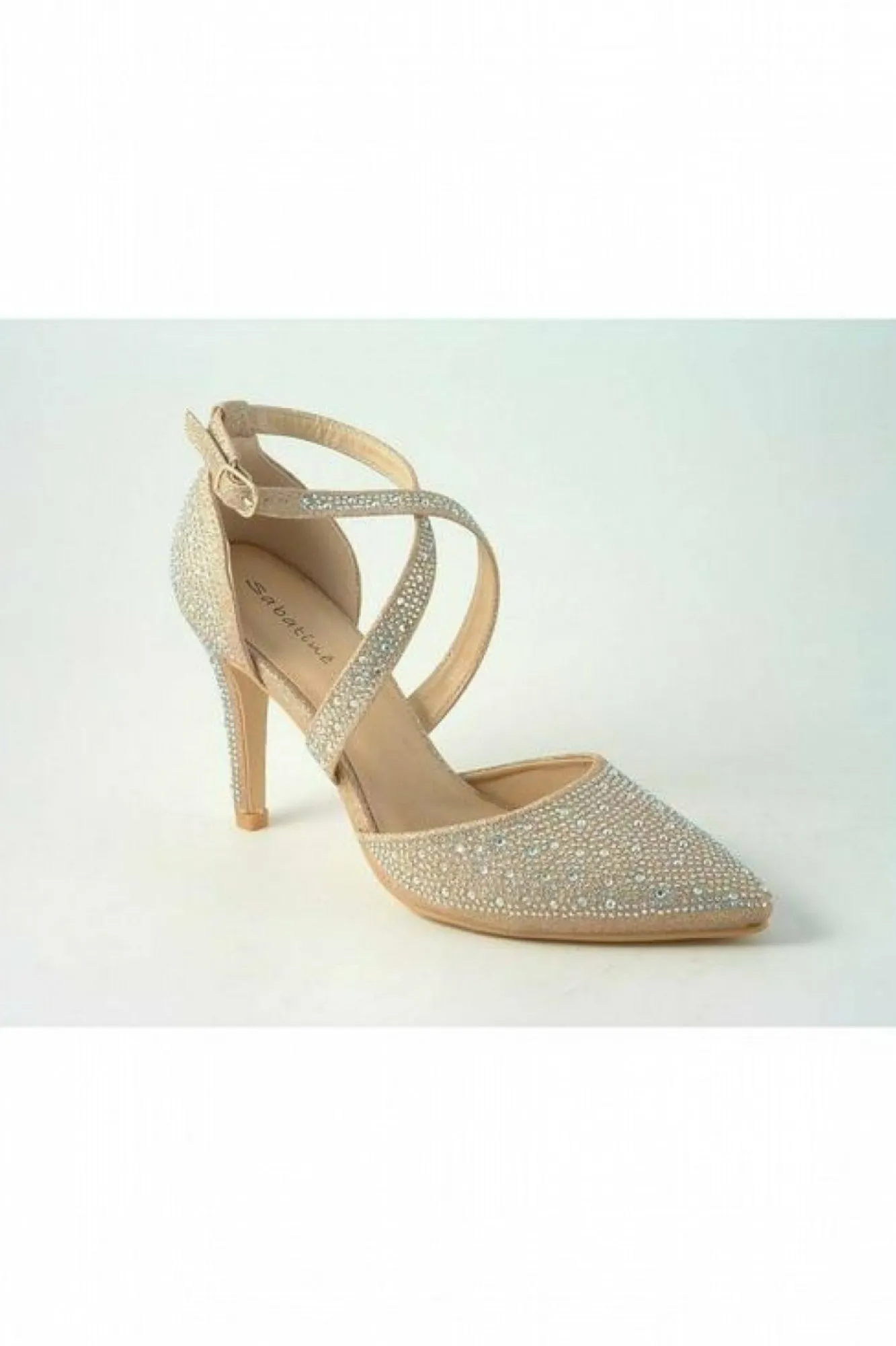 High Heels^Glitz Shoes Clora Sabatine Diamante Strapped Court Shoe Gold