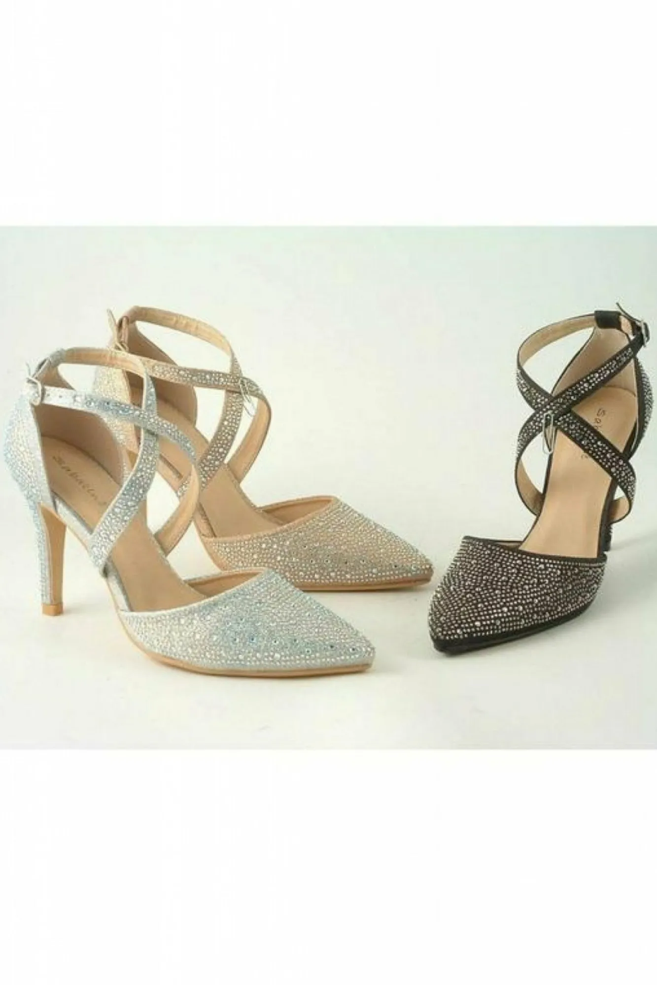 High Heels^Glitz Shoes Clora Sabatine Diamante Strapped Court Shoe Gold