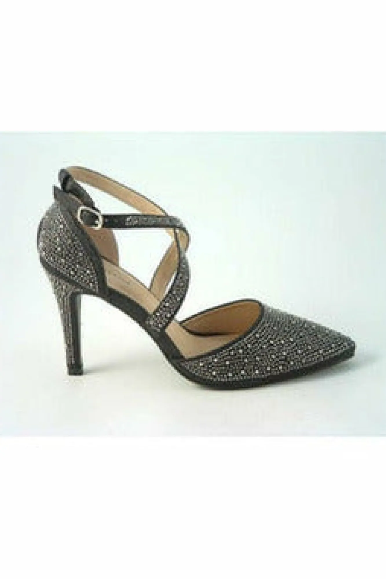 High Heels^Glitz Shoes Clora Sabatine Diamante Strapped Court Shoe Black