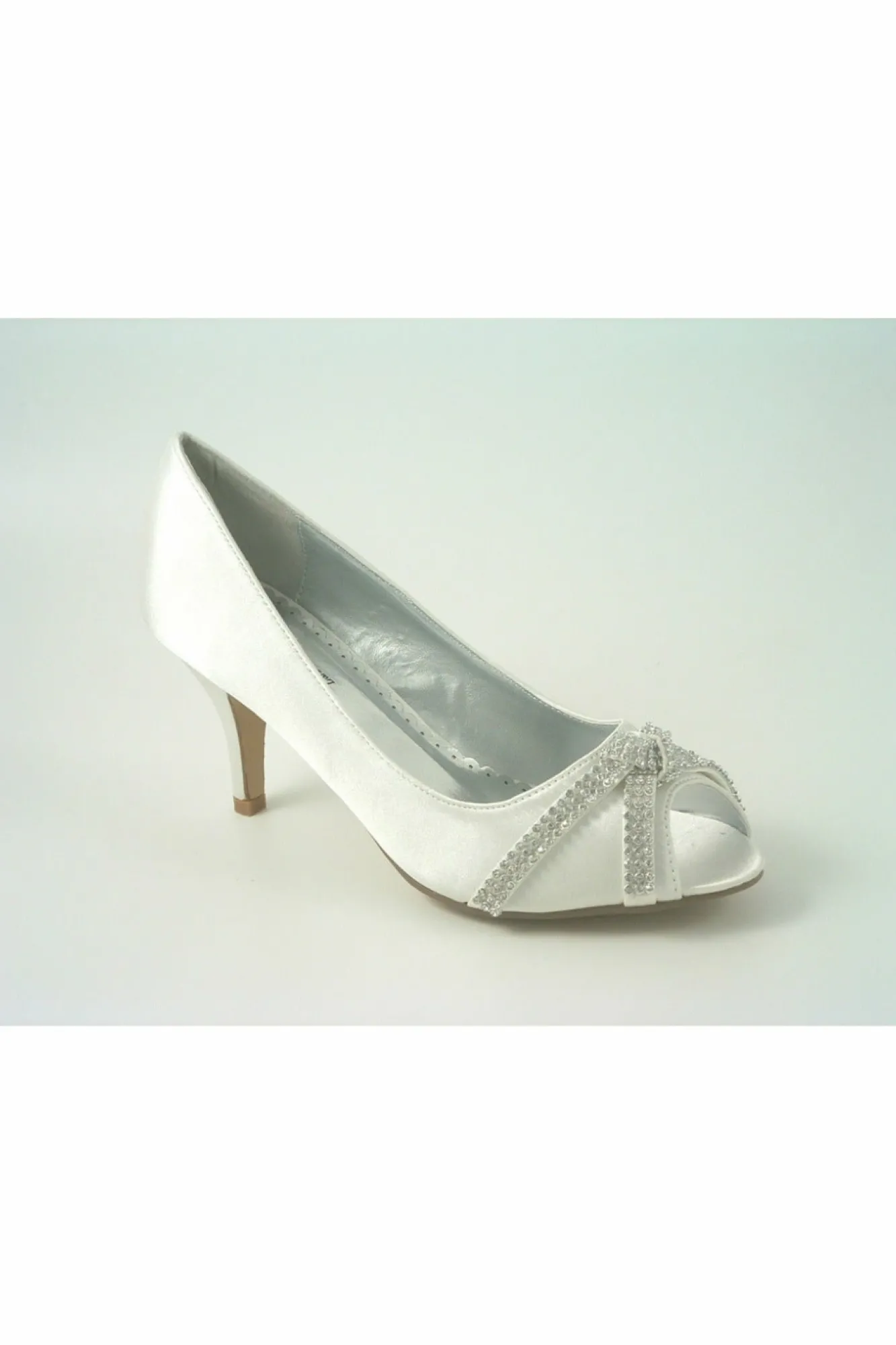 Mid Heels^Glitz Shoes Diamante Metallic Peep Toe Court Shoe Ivory