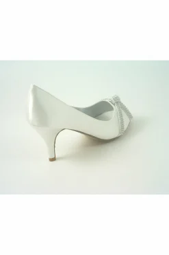 Mid Heels^Glitz Shoes Diamante Metallic Peep Toe Court Shoe Ivory