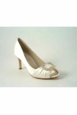 Mid Heels^Glitz Shoes Diamante Satin Mid Heel Peep Toe Shoe Ivory