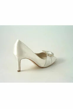 Mid Heels^Glitz Shoes Diamante Satin Mid Heel Peep Toe Shoe Ivory