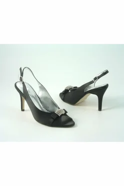 Mid Heels^Glitz Shoes Diamante Satin Mid Heel Peep Toe Sling Black