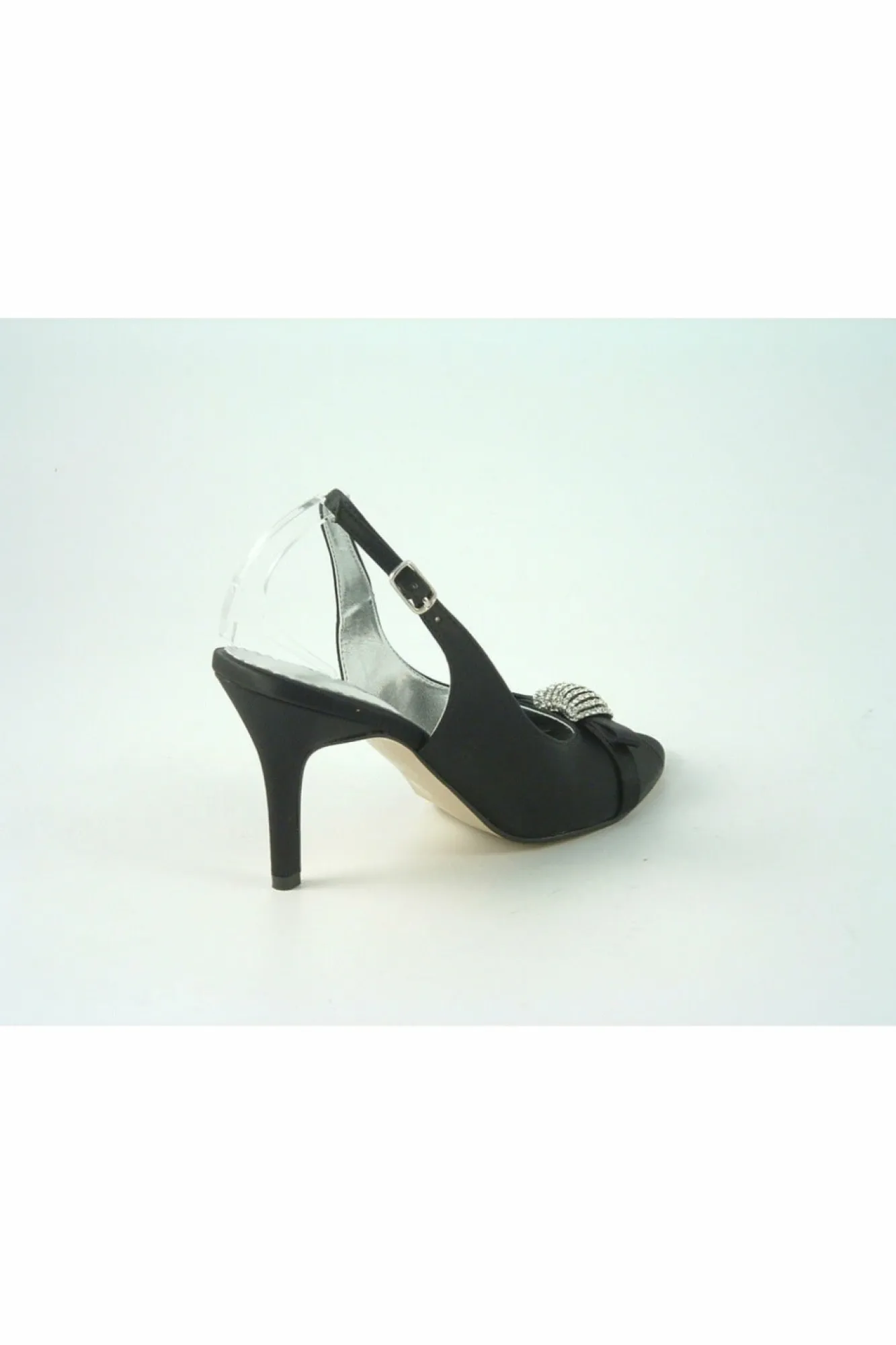Mid Heels^Glitz Shoes Diamante Satin Mid Heel Peep Toe Sling Black