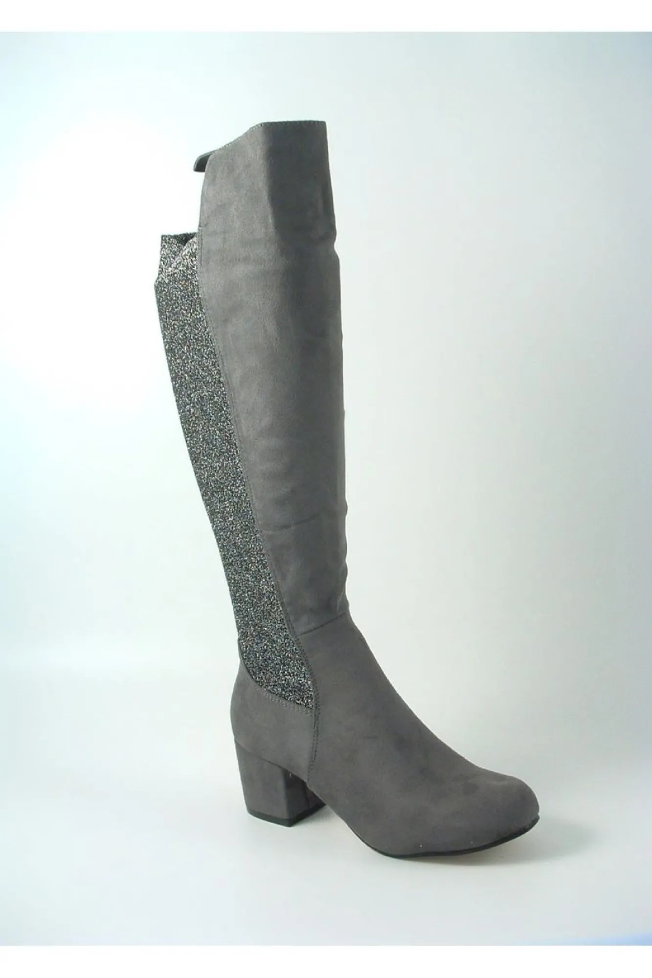 Boots^Glitz Shoes Divine 1717 Monty Metallic Panel Tall Boots Grey
