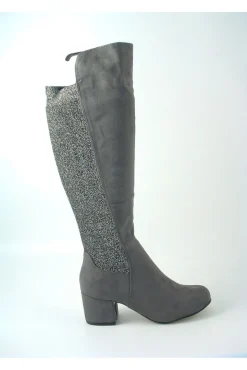 Boots^Glitz Shoes Divine 1717 Monty Metallic Panel Tall Boots Grey