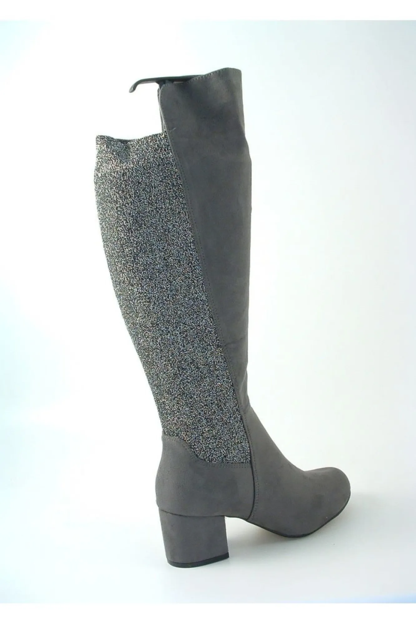 Boots^Glitz Shoes Divine 1717 Monty Metallic Panel Tall Boots Grey