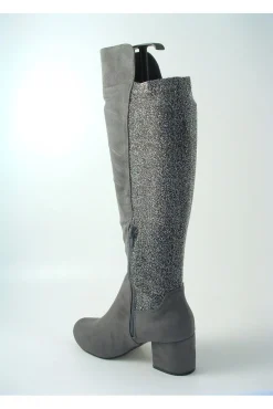 Boots^Glitz Shoes Divine 1717 Monty Metallic Panel Tall Boots Grey
