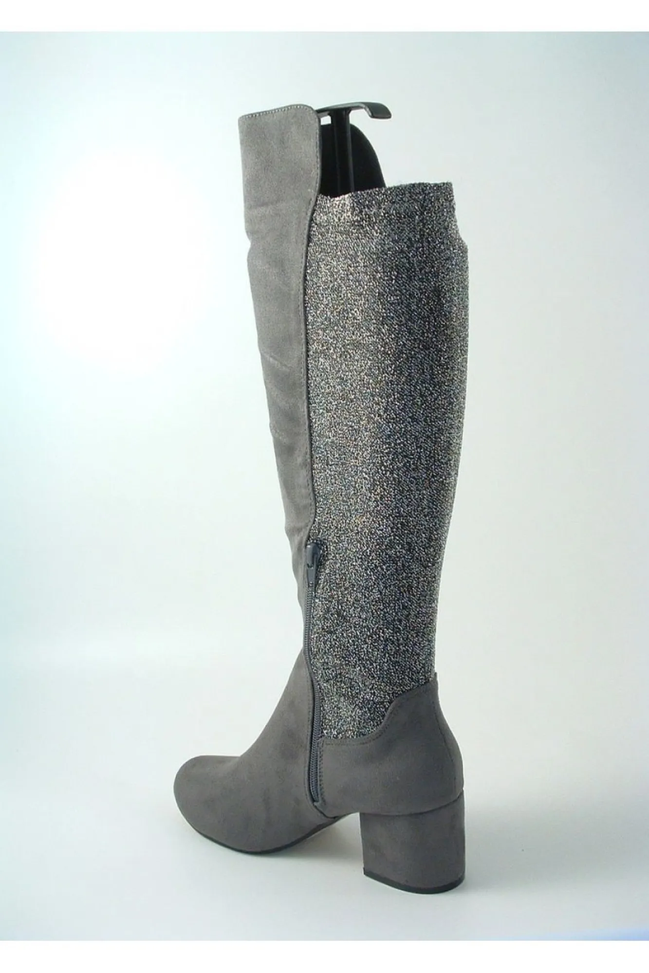 Boots^Glitz Shoes Divine 1717 Monty Metallic Panel Tall Boots Grey