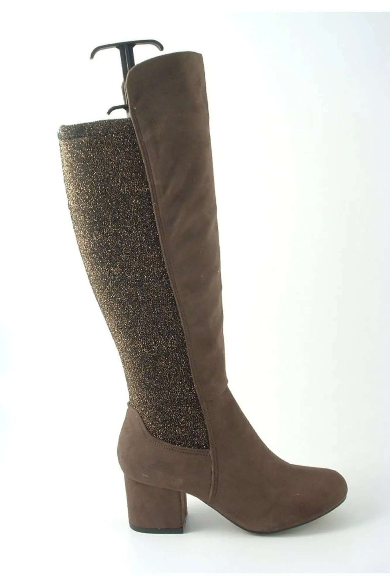 Boots^Glitz Shoes Divine 1717 Monty Metallic Panel Tall Boots Brown