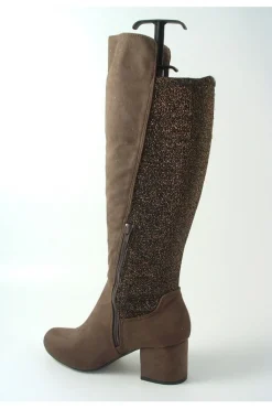 Boots^Glitz Shoes Divine 1717 Monty Metallic Panel Tall Boots Brown