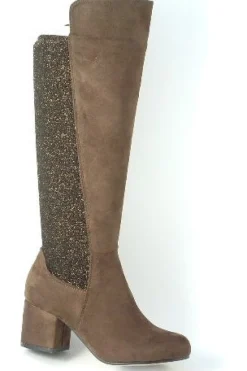 Boots^Glitz Shoes Divine 1717 Monty Metallic Panel Tall Boots Brown