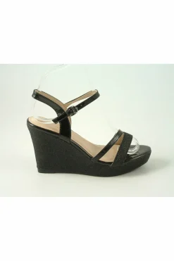 Sandals^Glitz Shoes Divine High Heel Glitter Wedge Sandal Black